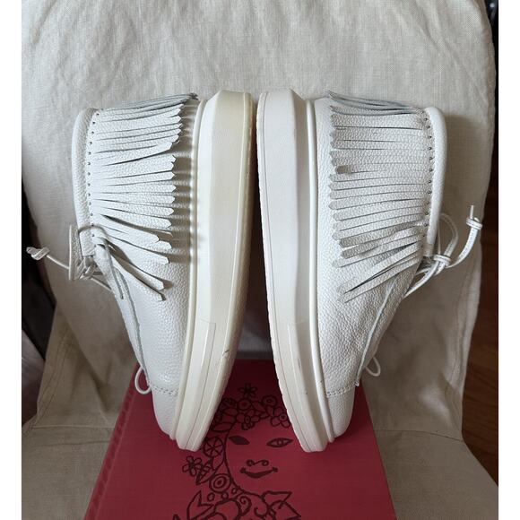 Hollie Watman FRINGED MOCASSIN WHITE Sneakers leather size 8 Mid High Top Shoee - Picture 4 of 15
